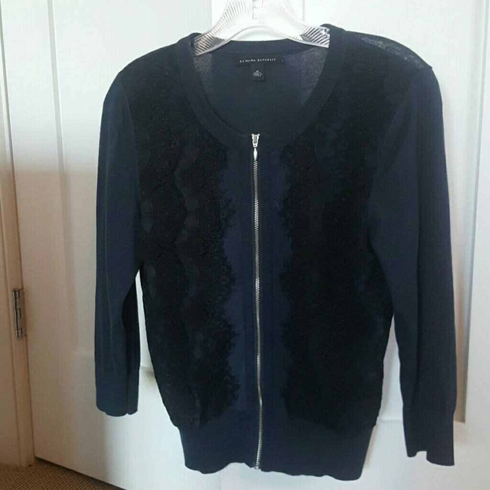 Banana Republic Navy and black zip up cardigan